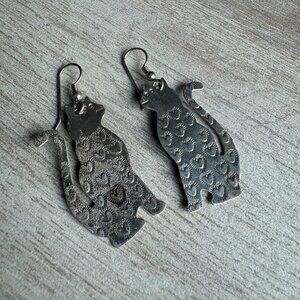 Sterling silver unique cat dangle earrings